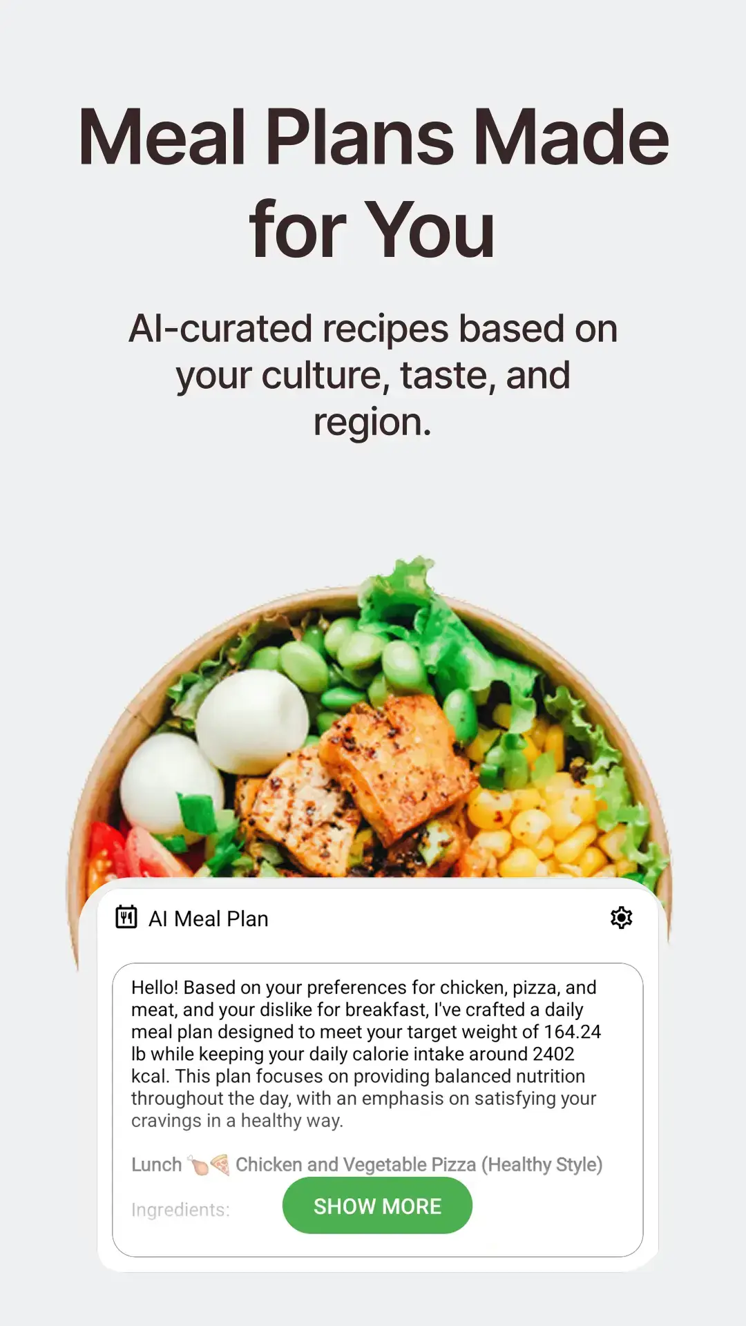 Meal plan screen in FoodSnapper AI